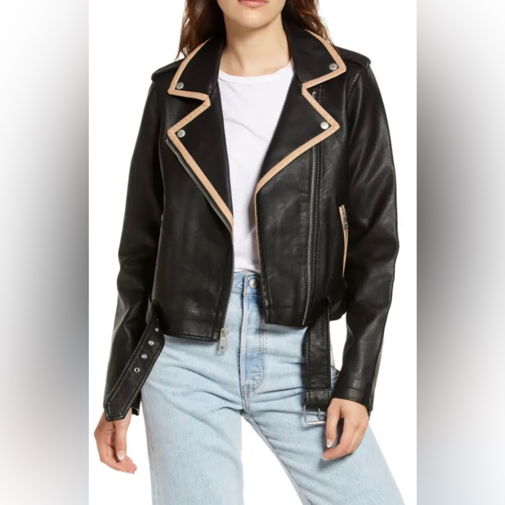 LEVI’S Contrast Faux Leather Belted Moto Jacket